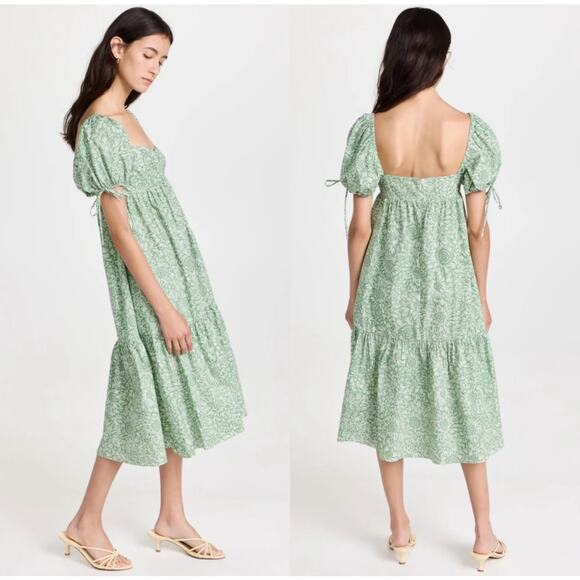 Amanda Uprichard Revolve Puff Sleeve Floral Green Sicily Midi Dress Size XS - Picture 8 of 16